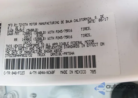 2017 Toyota Tacoma Sr5 V6 from USA, damaged, VIN 3TMDZ5BN4HM032732